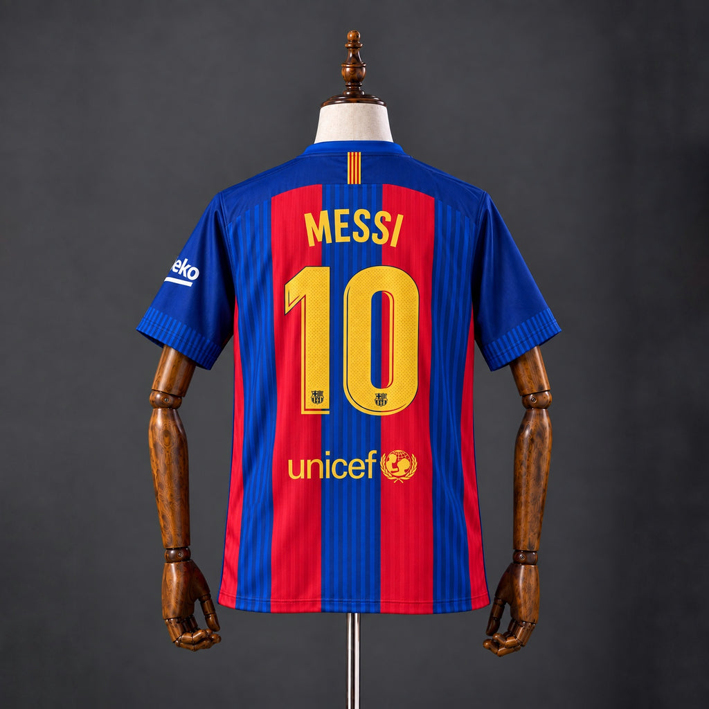 LIONEL MESSI FC BARCELONA 2017 - 18 HOME KIT PREMIUM EMBROIDERY