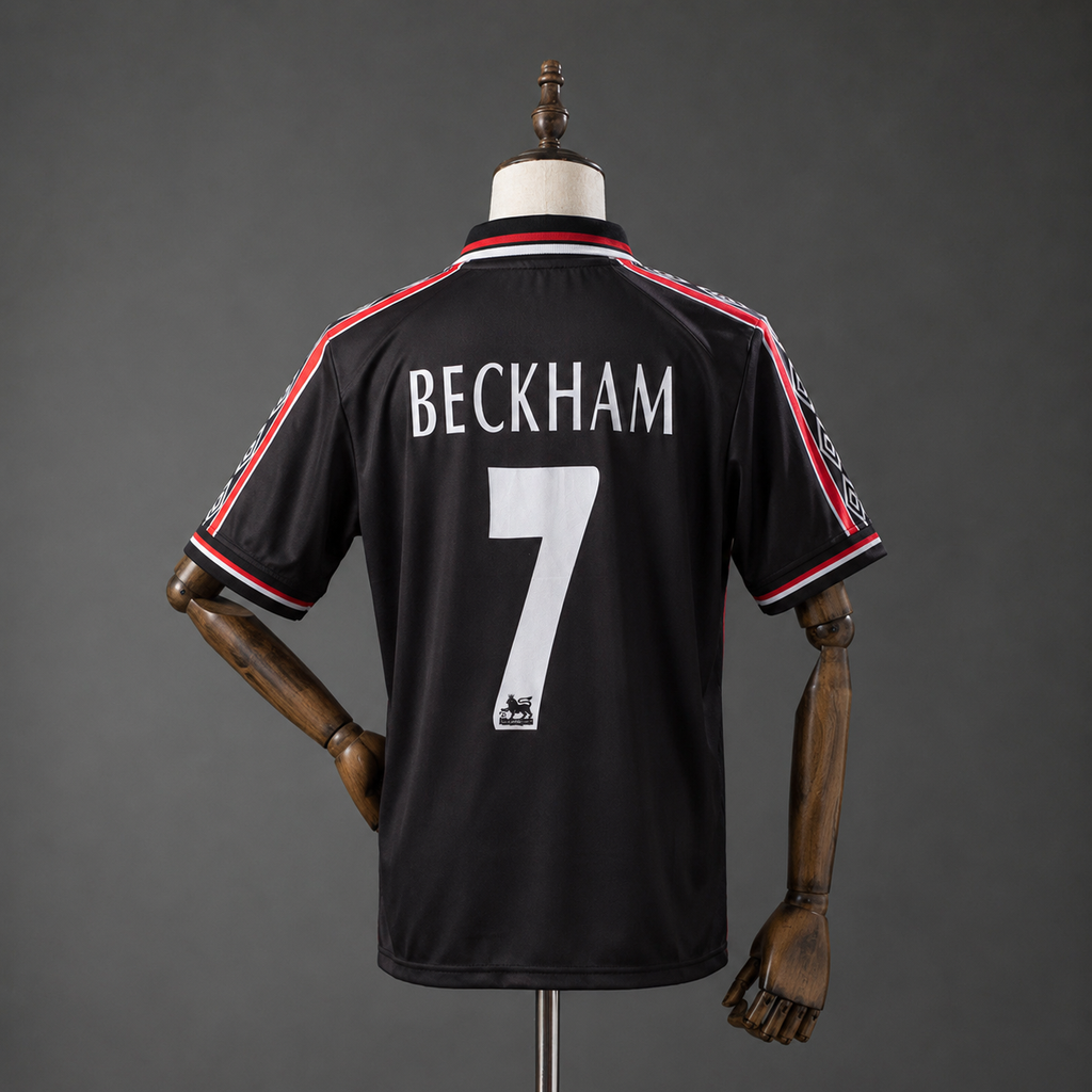 DAVID BECKHAM MANCHESTER UNITED 1998 - 99 BLACK KIT PREMIUM EMBROIDERY