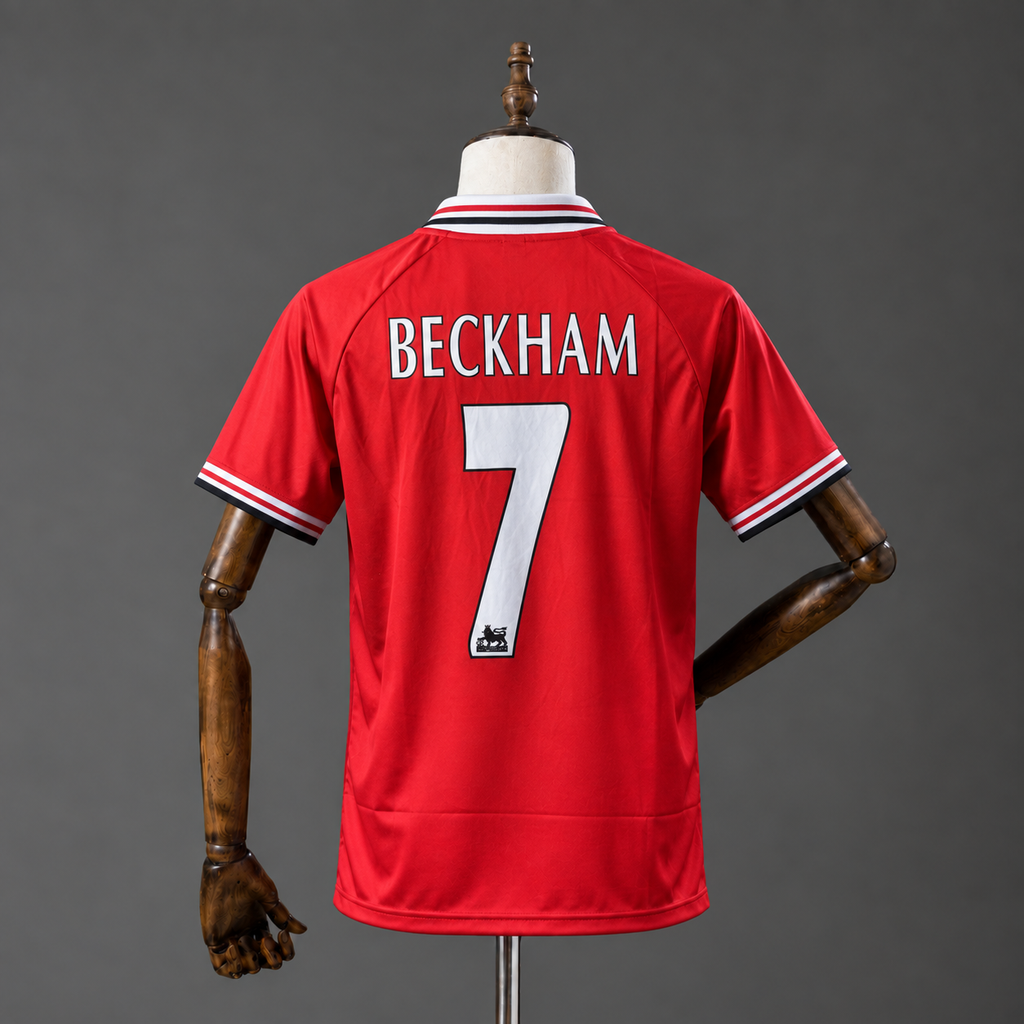 DAVID BECKHAM MANCHESTER UNITED 1998 - 99 HOME KIT PREMIUM EMBROIDERY